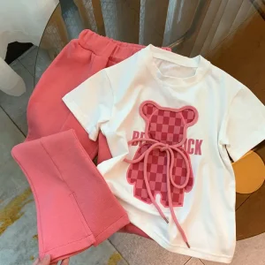 Girls' Cartoon Bear T-Shirt & Flared Pants Set